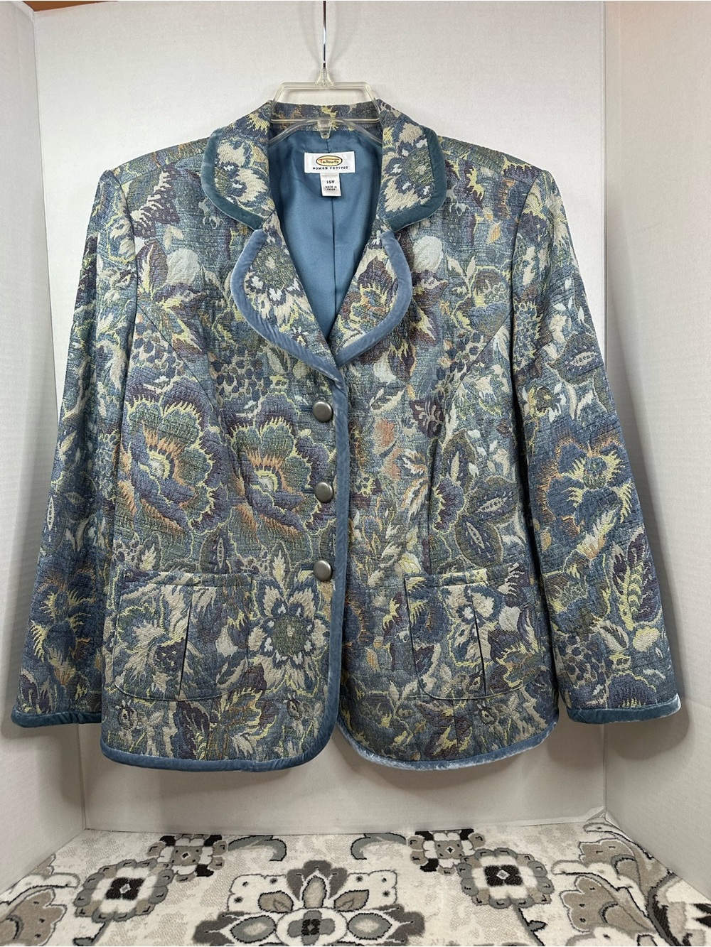 Chico's Blue Floral Tapestry Blazer, 14W